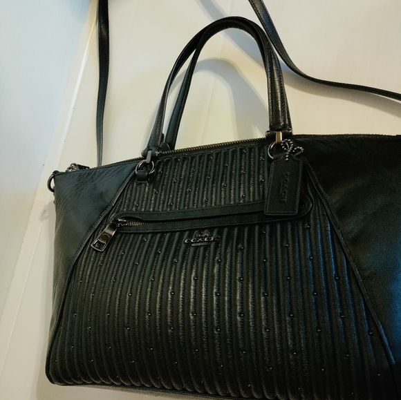 COACH Black Quilted Leather Studded Prairie Satchel - Picture 6 of 14